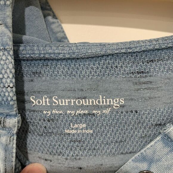 Soft Surroundings| Shirt Embroidered Hood Pullover Hoodie Button Cuff Blue Large - Picture 5 of 9